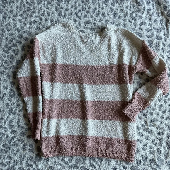 Knox Rose Pink and White Striped Sweater Boucle Neutral V Neck Size XS - Picture 3 of 4